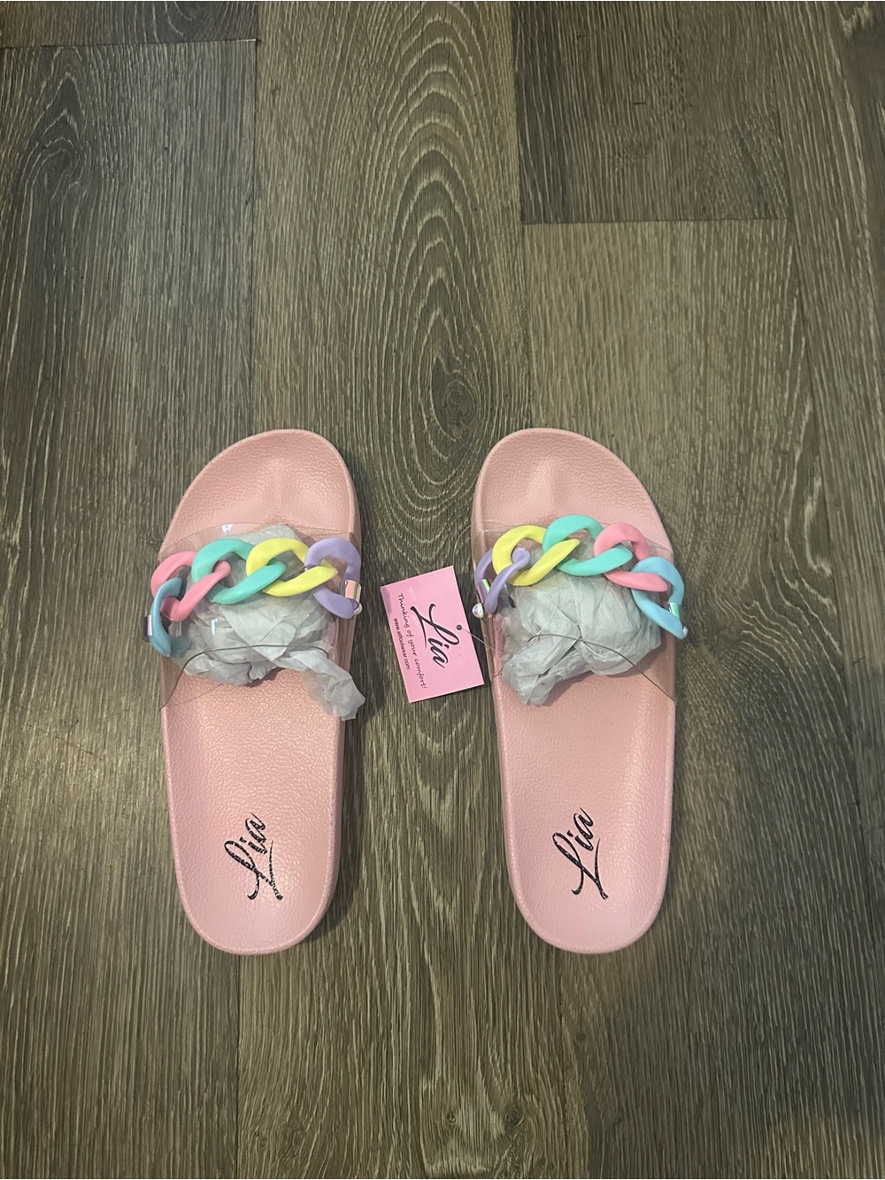 Lia Pink Pastel Chain Slide Sandals